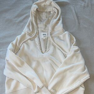 aerie Cream Hooded V-Neck Pullover Sweatshirt